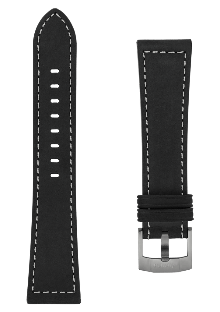 22MM - Bracelet en cuir de veau noir