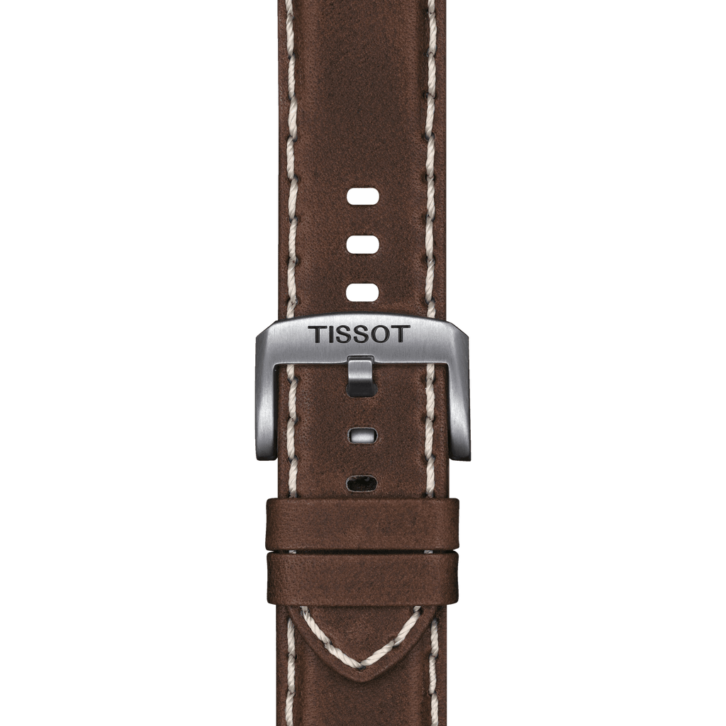 Bracelet officiel Tissot cuir brun entre-cornes 22 mm