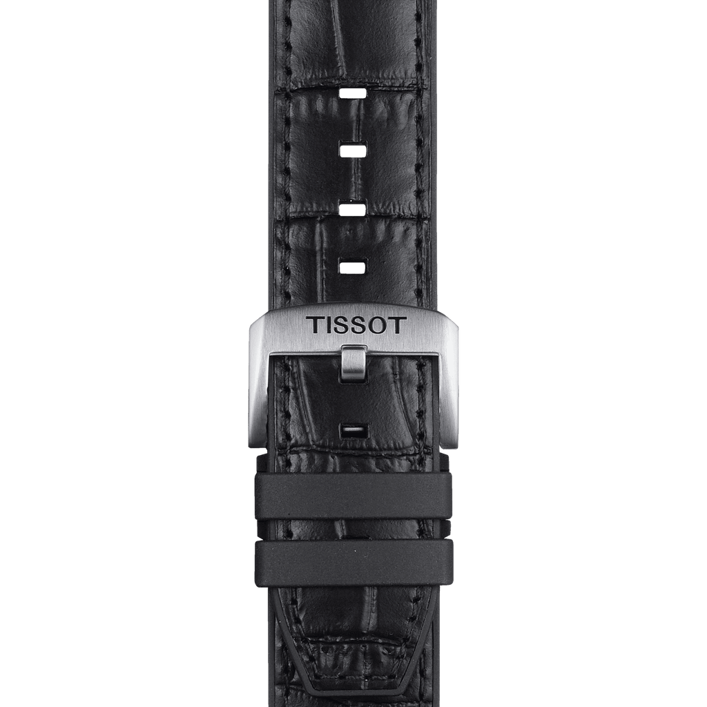 Bracelet officiel Tissot cuir noir et parties caoutchouc entre-cornes 22 mm