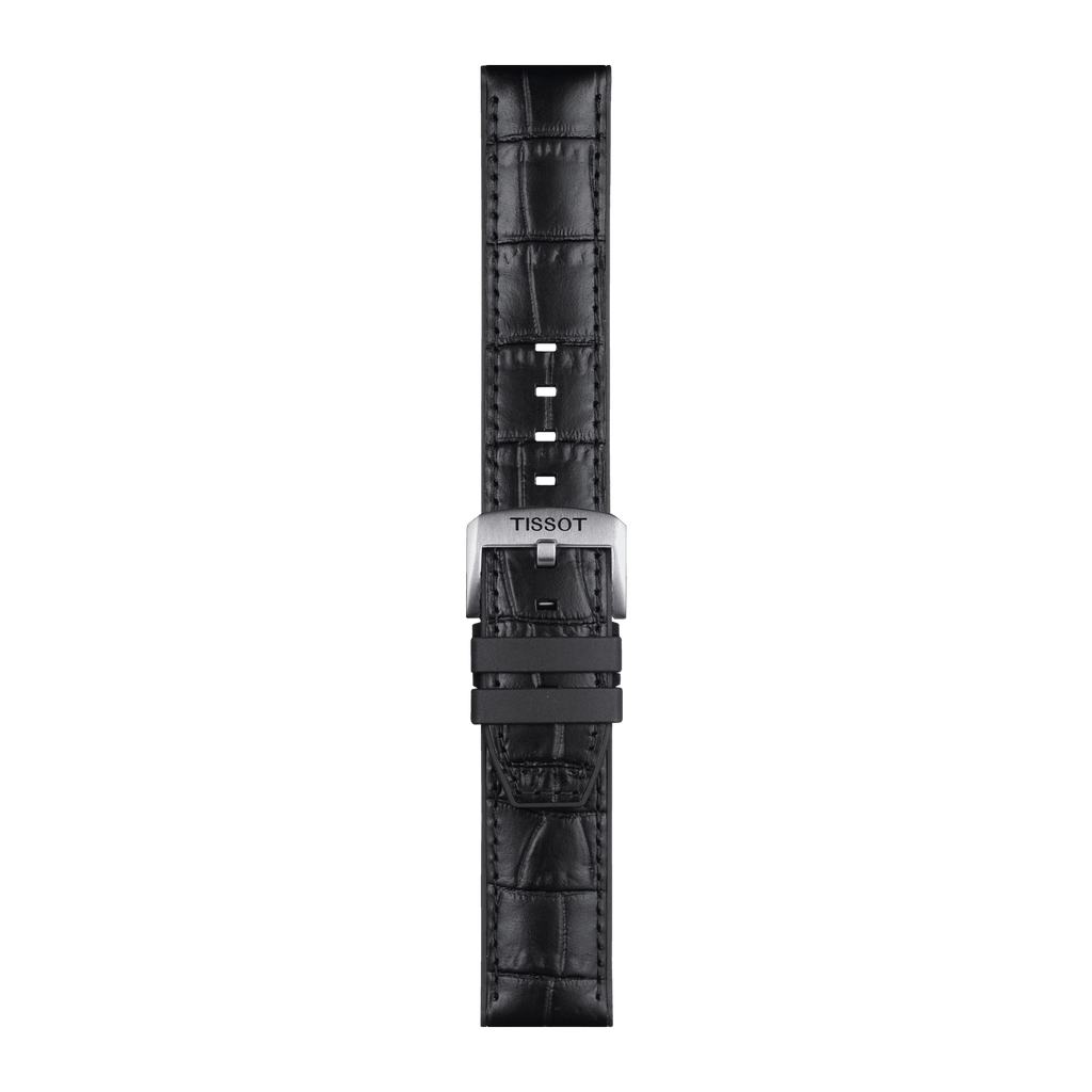 Bracelet officiel Tissot cuir noir et parties caoutchouc entre-cornes 22 mm