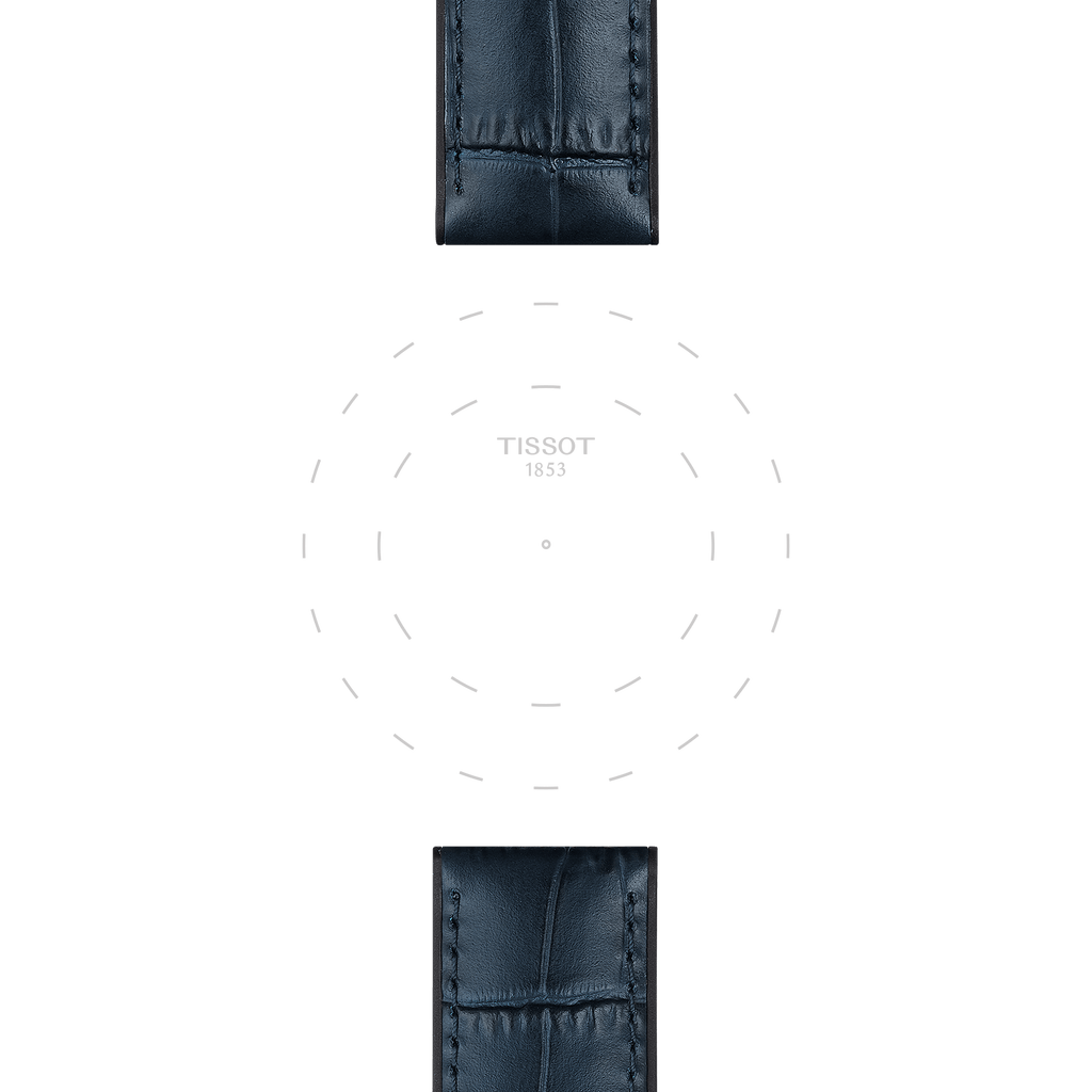 Bracelet officiel Tissot cuir bleu et parties caoutchouc entre-cornes 22 mm