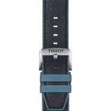 Bracelet officiel Tissot caoutchouc bleu et cuir noir entre-cornes 22 mm