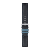 Bracelet officiel Tissot caoutchouc bleu et cuir noir entre-cornes 22 mm