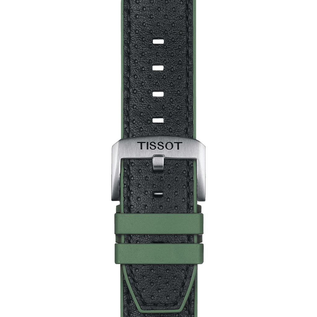 Bracelet officiel Tissot caoutchouc vert et cuir noir entre-cornes 22 mm