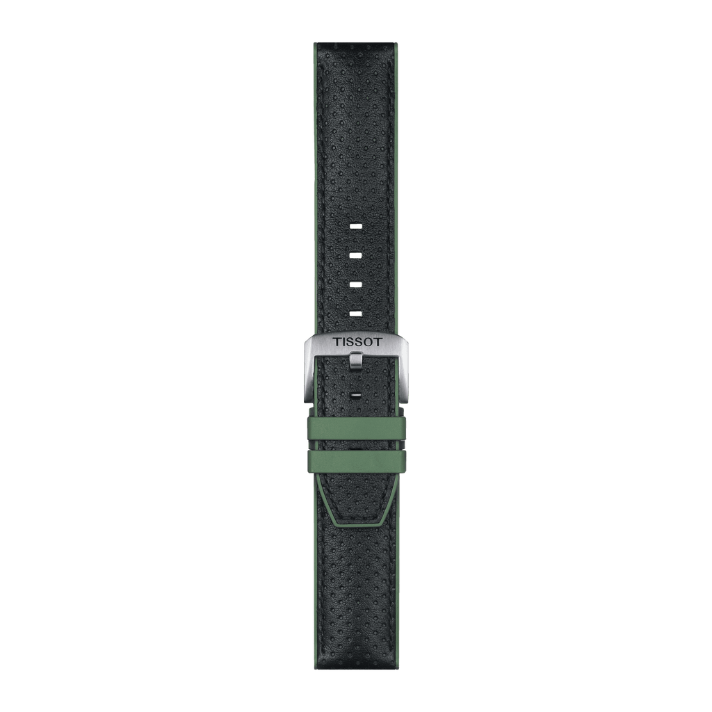 Bracelet officiel Tissot caoutchouc vert et cuir noir entre-cornes 22 mm