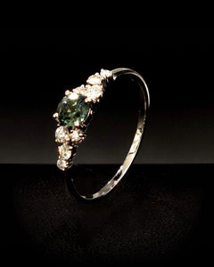 Or Blanc 18K & Saphir Vert & Diamants