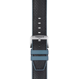 Bracelet officiel Tissot caoutchouc bleu et cuir noir entre-cornes 22 mm